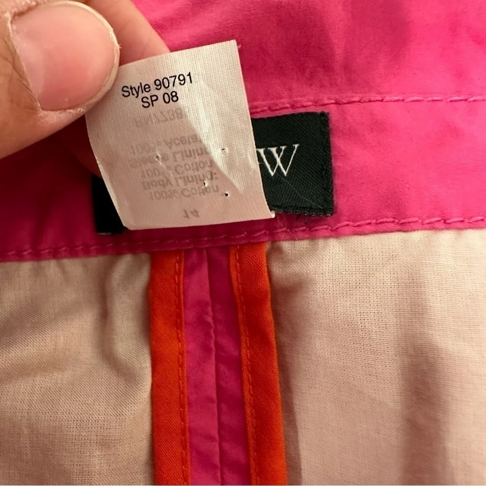 J. Crew Trench Coat Hot Pink Lightweight Lined Belted Ruffled Collar L EUC